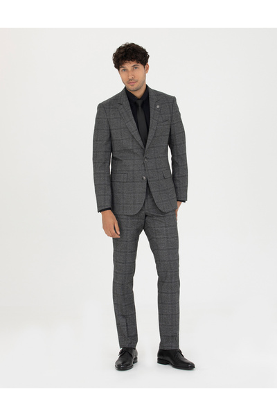 Pierre Cardin Smoked Slim Fit Plaid Suit 50279140-Vr058