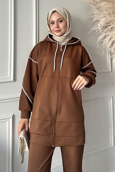 InStyle مجموعة سكوبا مخيطة باللون البني المر