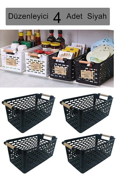 Livonelli 4Pcs Black Plastic Organizer - Basket with Holder, Cabinet and Drawer Organizer