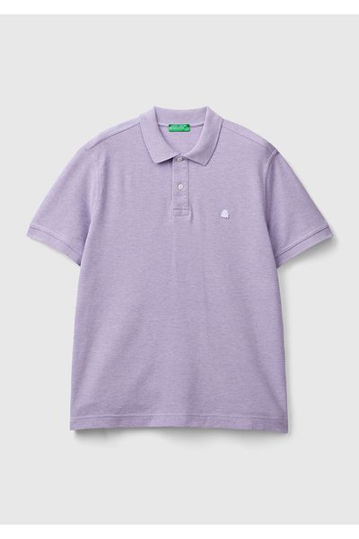 United Colors of Benetton Tricou polo pentru bărbați, liliac, 100% bumbac, cu logo brodat cu nasturi