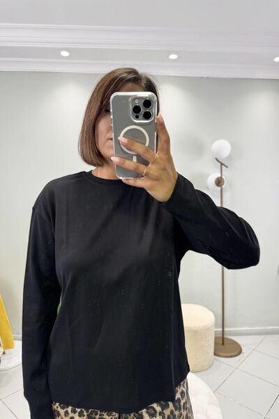 Bucle By Gizem Bisiklet Yaka Uzun Kol Pamuklu T-shirt Siyah