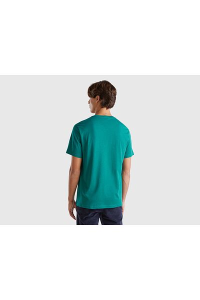 United Colors of Benetton Tricou pentru bărbați, verde închis, 100% bumbac, cu mânecă scurtă, cu gât rotund