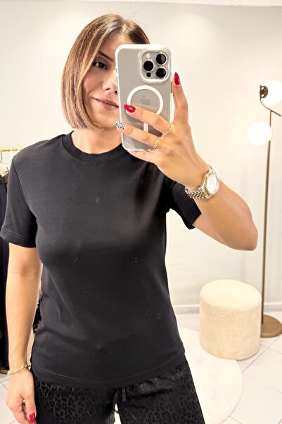 Bucle By Gizem MD Bisiklet Yaka Pamuklu Kısa Kollu T-shirt Siyah