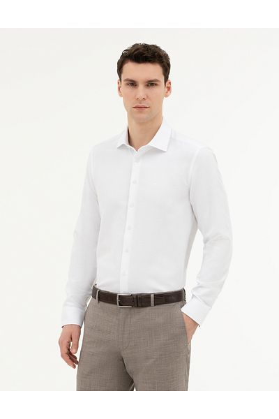 Pierre Cardin Λευκό Slim Fit Μακρυμάνικο Πουκάμισο 50282961-VR013