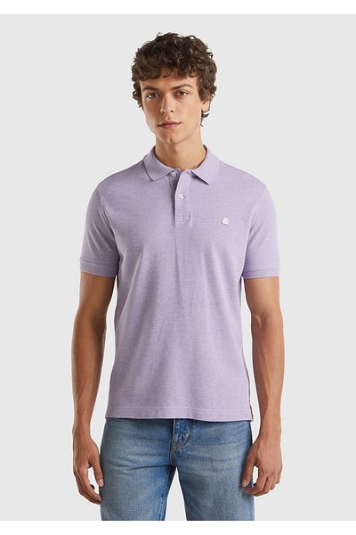 United Colors of Benetton Tricou polo pentru bărbați, liliac, 100% bumbac, cu logo brodat cu nasturi