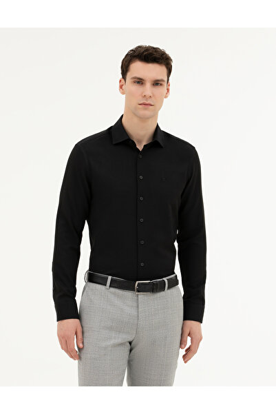 Pierre Cardin قميص أسود بقصة ضيقة وأكمام طويلة 50282961-VR046