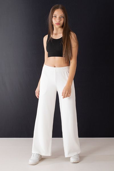 Cansın Mini Ecru Wide Leg Cut Basic Girl's Trousers 19745