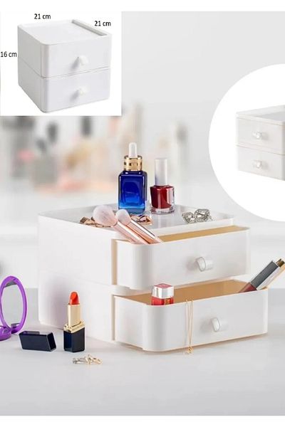 Bayev 2 Tiers Drawers Makeup and Cosmetic Organizer Drawer White Office Desk Organizer