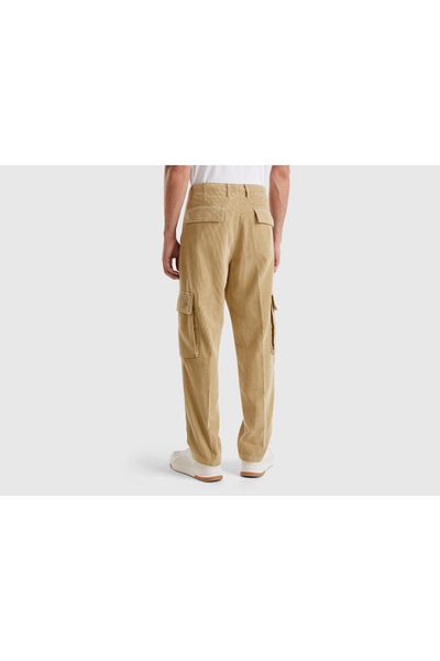 United Colors of Benetton Men's Beige 100% Cotton Pocket Detailed Straight Leg Cargo Pants