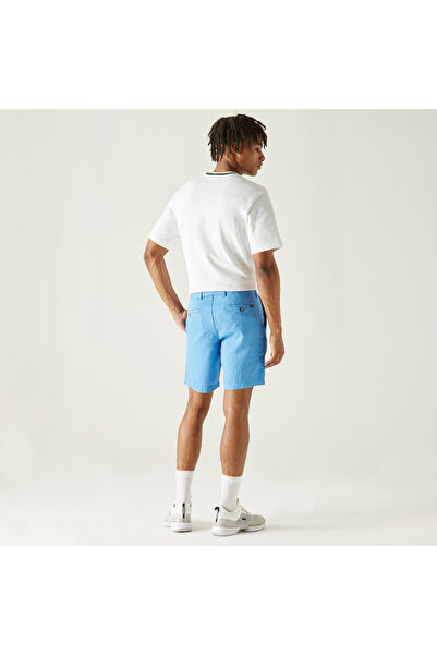 Lacoste Erkek Slim Fit Keten Mavi Bermuda