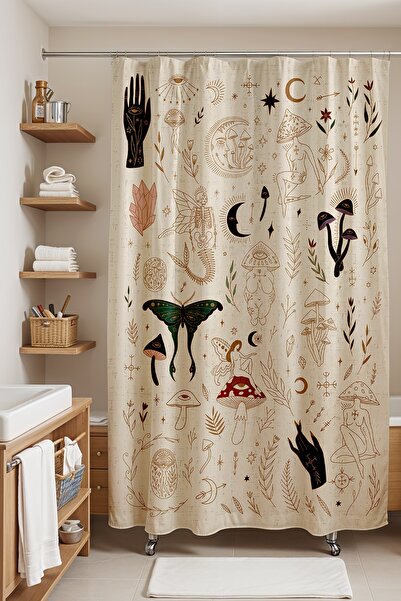 EVPANYA ستارة حمام، ستارة حمام بنمط عزر بوهيمي عرقي، ستارة حوض استحمام مقاس 1...