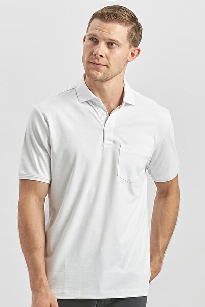 İmza Λευκό μπλουζάκι Suprem Polo Neck Classic Comfort Fit - Κοντό μανίκι, μασίφ 1011240192