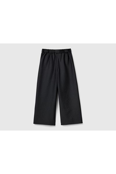 United Colors of Benetton Girl's Anthracite Front Logo Detailed Belted Waist Palazzo Trousers