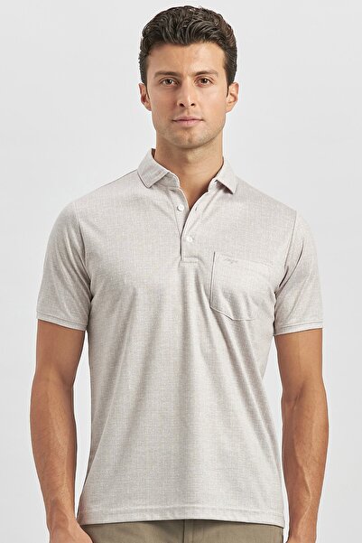 İmza Μπεζ μπλουζάκι Supreme Polo με λαιμόκοψη - Κοντό μανίκι, Classic Comfort Fit 1011240191