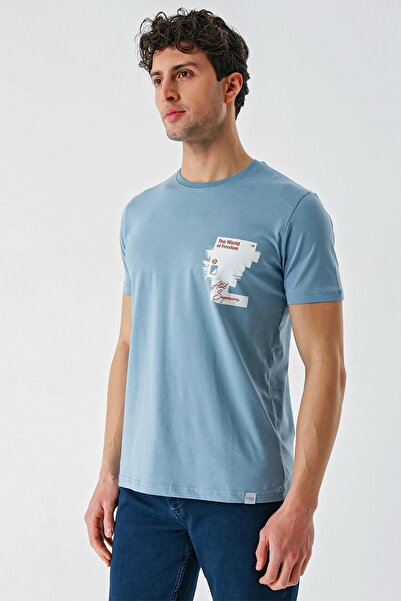 İmza Tricou slim fit, 100% bumbac, cu picior de pânză cu imprimeu albastru închis 1011240166