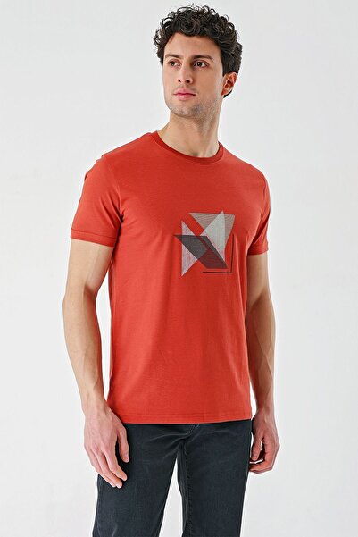 İmza Μπλουζάκι με κολάρο ποδηλάτου με στάμπα κανέλας 100% βαμβάκι Casual Slim Fit Slim Fit T-shirt 1011240168