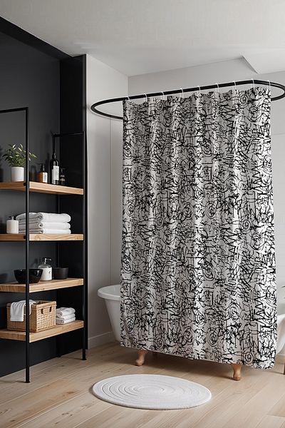 EVPANYA Κουρτίνα μπάνιου, Κουρτίνα μπάνιου Ethnic Skew Pattern, Κουρτίνα μπάνιου 175x200cm