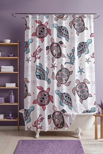 EVPANYA Κουρτίνα μπάνιου, Ethnic Pastel Turtles Κουρτίνα μπάνιου με σχέδια, Κουρτίνα μπανιέρας 175x200cm