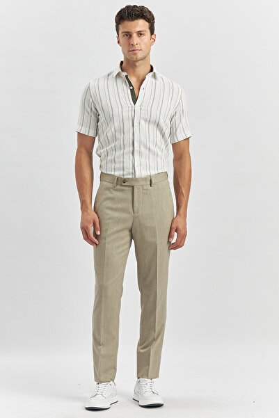 İmza Bej Esnek Yandan Cepli Slim Fit Classic Pantolon 1003240165
