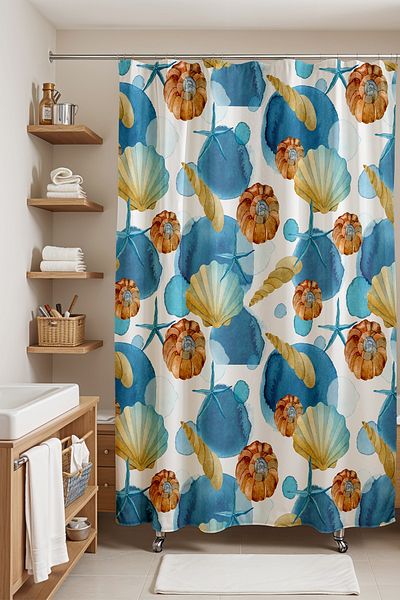 EVPANYA Perdele de baie cu model acuarela albastra - creaturi marine, perdea de cada 175x200cm