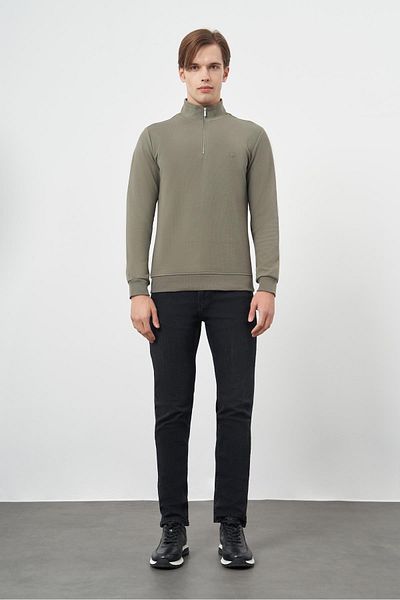 İmza Φούτερ Hakim Collar Dark Khaki - Βαμβακερό, Casual, Slim Fit 1013245151
