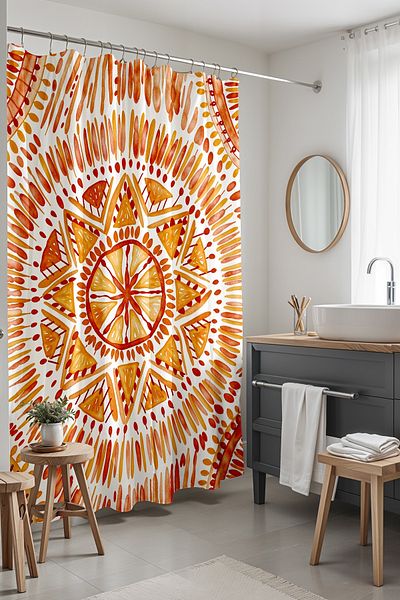 EVPANYA Κουρτίνα μπάνιου, Ethnic Orange Sun Pattern Κουρτίνα μπάνιου, Κουρτίνα μπανιέρας 175x200cm