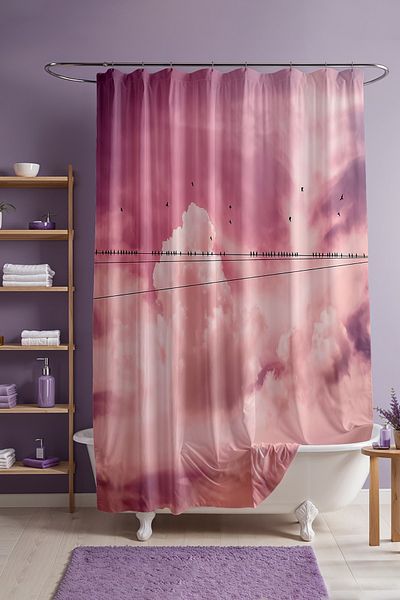EVPANYA Κουρτίνα μπάνιου, Pink Birds in the Cloud Pattern Κουρτίνα μπάνιου, Κουρτίνα μπανιέρας 175x200cm
