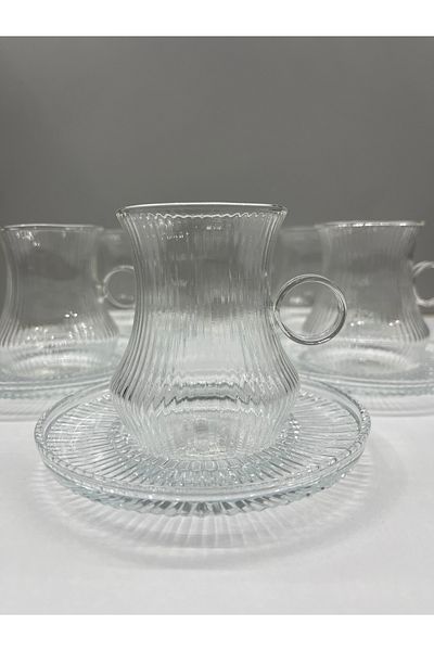 MİMOZA PARK 6 Pieces of Arbitrary Ala Ring Shape Borosilicate 6-Piece Tea Cup