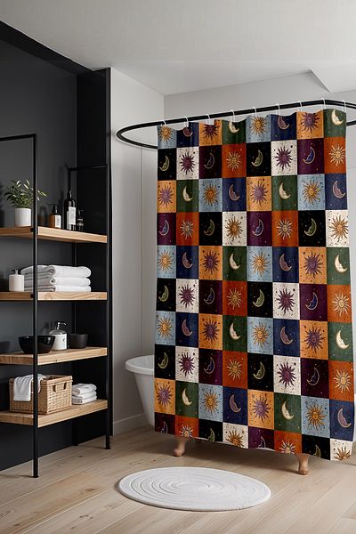 EVPANYA Κουρτίνα μπάνιου Bohemian Patterned Sun and Crescent - Μπανιέρα 175x200cm