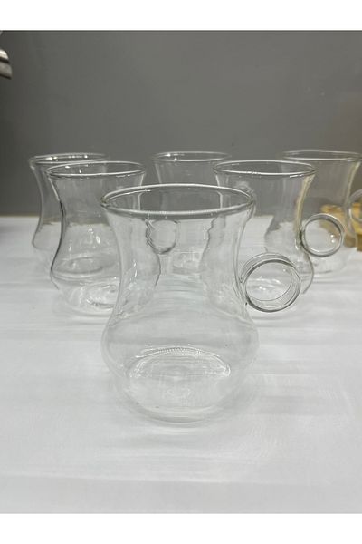 MİMOZA PARK 6 Pieces of Arbitrary Ala Ring Shape Borosilicate 6-Piece Tea Cup