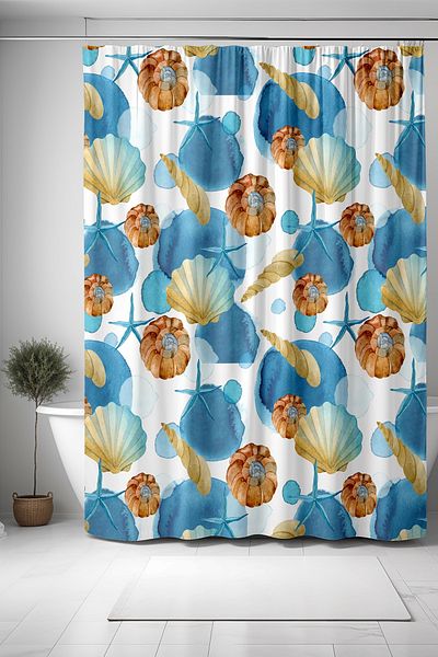 EVPANYA Perdele de baie cu model acuarela albastra - creaturi marine, perdea de cada 175x200cm