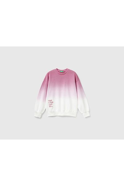 United Colors of Benetton Hanorac pentru fete Dusty Rose Mix cu decolteu triplu cu detaliu de broderie în față