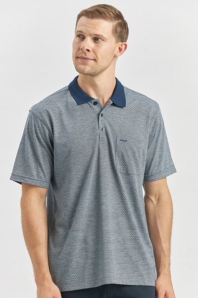 İmza Μπλουζάκι με λαιμόκοψη σε σκούρο Navy Jacquard Polo - Κοντό μανίκι, Classic Comfort Fit 1011240190