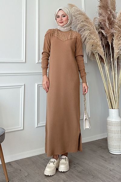 InStyle Camel Pearl Knitwear Dress
