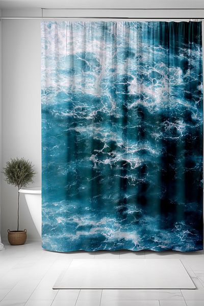EVPANYA Perdeau de baie, perdea de duș cu model ondulat de mare, perdea de cadă 175x200cm