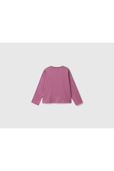 United Colors of Benetton Tricou cu mânecă lungă imprimat cu mânecă lungă pentru fete Dusty Rose