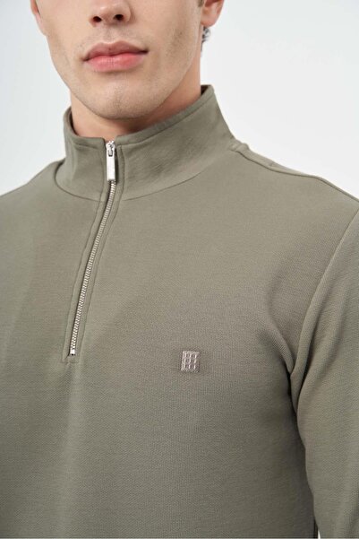 İmza Світшот Hakim Yaka Koyu Haki - бавовняний, повсякденний, облягаючий 1013245151