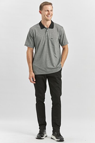 İmza Μπλουζάκι Polo Neck Jacquard Print - Κοντό μανίκι, Classic Comfort Fit, Μαύρο 1011240190