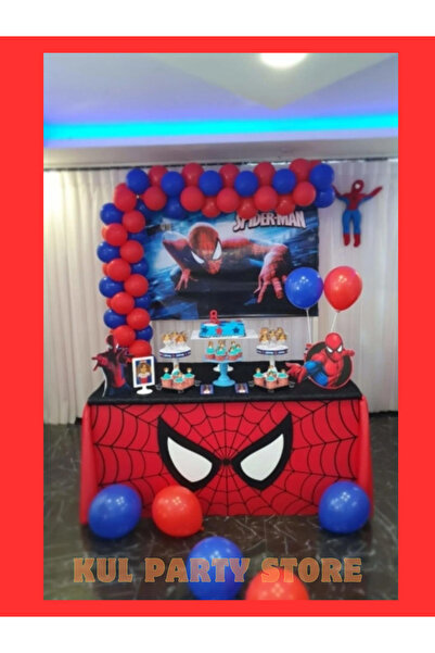 FOKUL Spiderman Örümcek Adam 50 Adet Kırmızı Lacivert Balon Zinciri Doğum Günü Süsleme Konsepti Seti