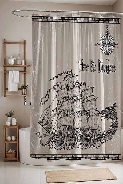 EVPANYA Perdele de baie, perdea de duș cu model dragon, perdea de cadă 175x200cm