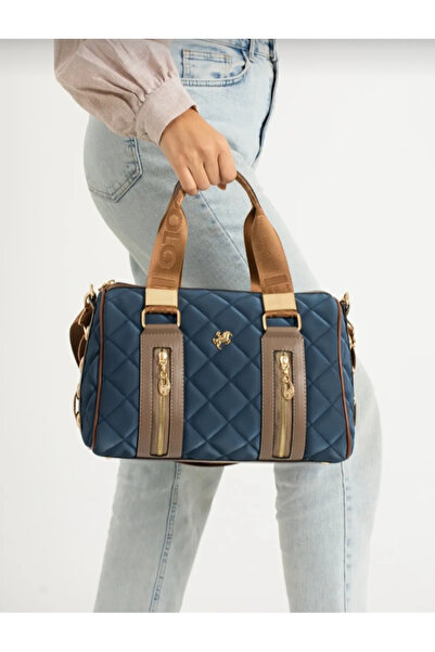 eflanmoda Geantă de mână și de umăr cilindru cu model matlasat Miami Polo ble...