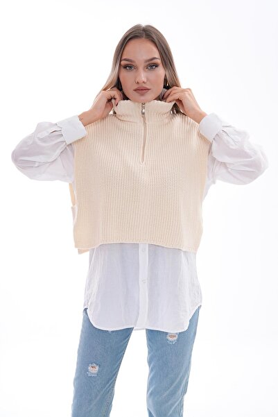 ŞİMAL Women's Half Zip Knitwear Knitted Sweater 245167   -