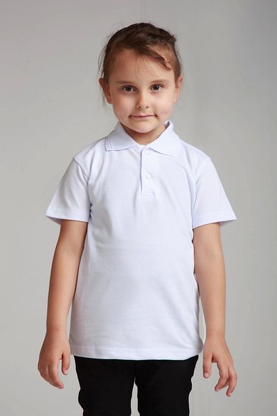Dragora Tricou alb din bumbac pieptănat școlar cu gât polo pentru copii