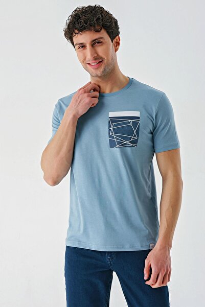 İmza Tricou slim fit, 100% bumbac, cu picior de pânză cu imprimeu albastru închis 1011240169