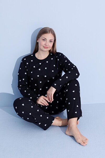 pijamacity Büyük Beden Kadın Bordo Uzun Kollu Pamuklu Pijama Takımı