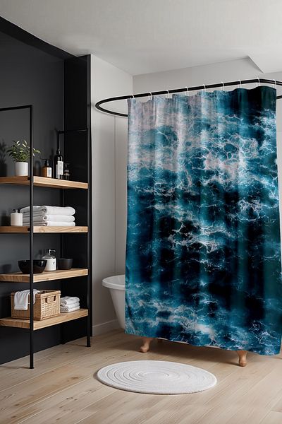 EVPANYA Perdeau de baie, perdea de duș cu model ondulat de mare, perdea de cadă 175x200cm