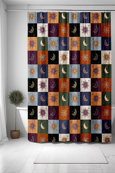 EVPANYA Κουρτίνα μπάνιου Bohemian Patterned Sun and Crescent - Μπανιέρα 175x200cm