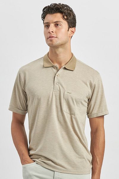 İmza Μπλουζάκι με λαιμόκοψη σε πέτρινο χρώμα Jacquard Polo - Κοντό μανίκι, Classic Comfort Fit 1011240190
