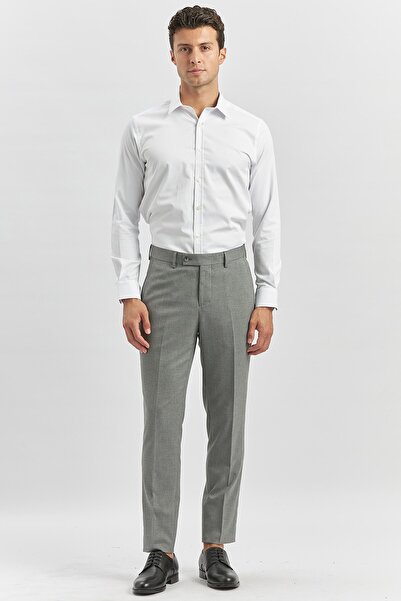 İmza Füme Kendinden Desenli Bez Ayağı Slim Fit Classic Pantolon 1003240165