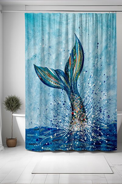 EVPANYA Banyo Perdesi, Denizdeki Deniz Kızı Desenli Duş Perdesi, Küvet Perdesi 175x200cm